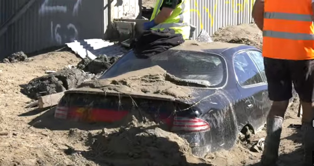 car buried in silt at Esk Valley NZ