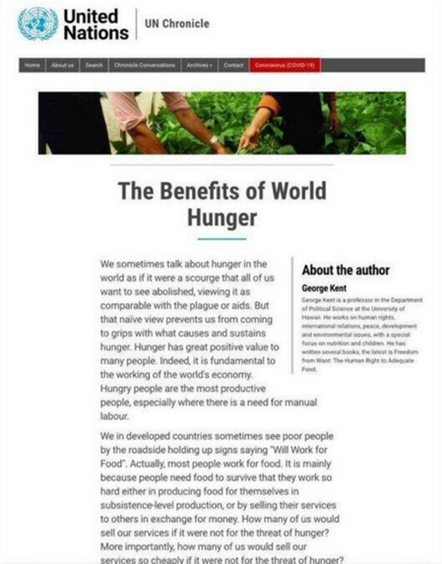 UN the benefits of world hunger