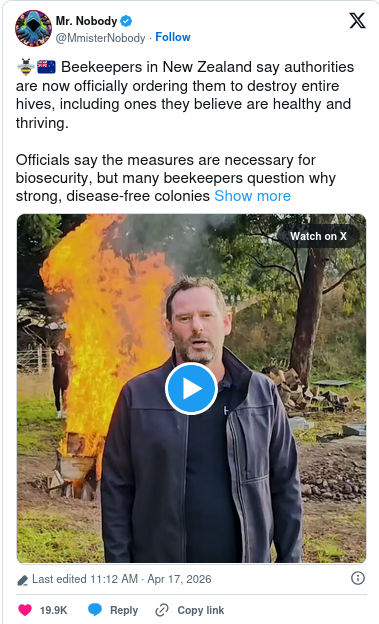 Screenshot 2026 04 20 at 13 21 47 NZ Beekeepers Say Authorities are Now Officially Ordering them to Destroy Entire Hives Including Healthy Thriving Ones Environmental Health Watch NZ