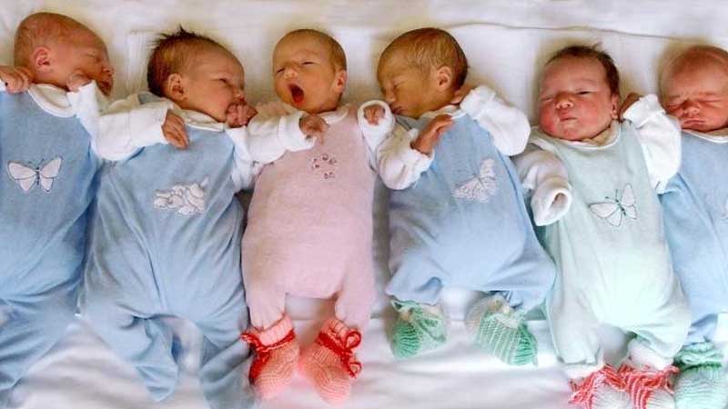 six new born babies