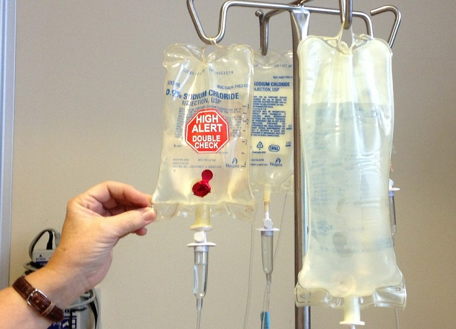 chemotherapy drip into hand