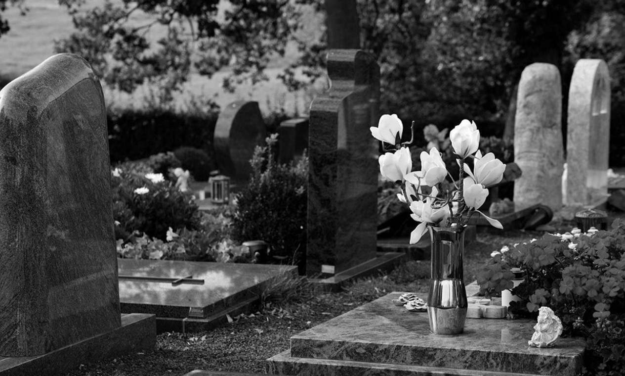 cemetery headstones and flowers