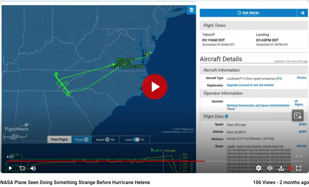 NASA plane prior to helene