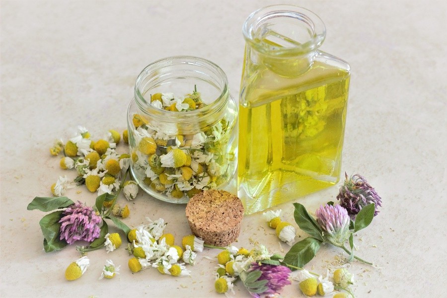 two_jars_chamomile_and_clover_flowers