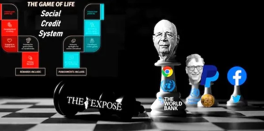 chess board with Klaus Schwab and Bill Gates