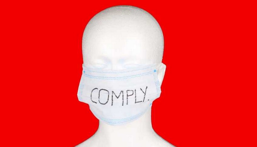 comply - masked gagged person 