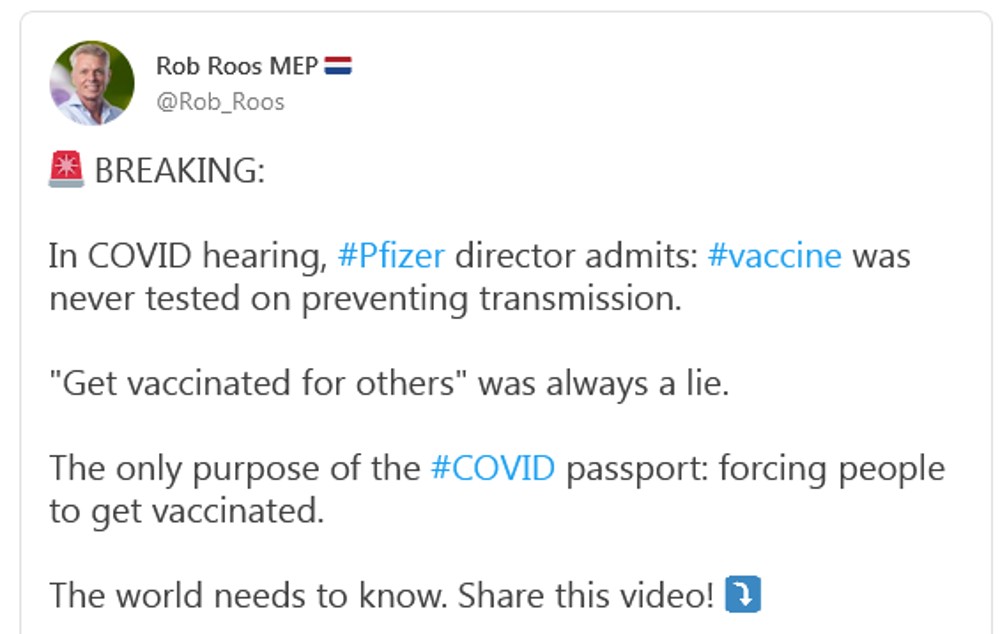 Pfizer director admits they NEVER TESTED that vaccine for prevention of transmission1
