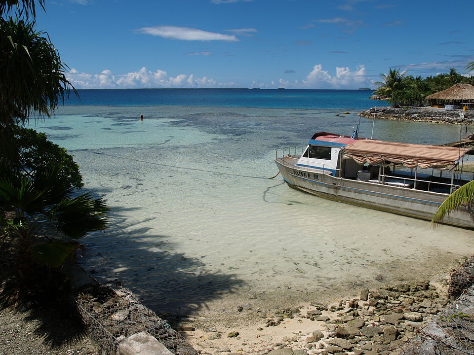 boat in Nukunonu Lagoon in Tokelau.